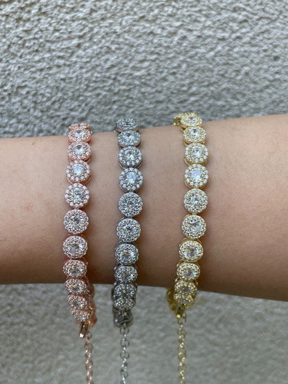 HarlemBling Real 925 Silver Yellow Rose Gold Plated Custom Tennis Simulated Diamond Bracelet