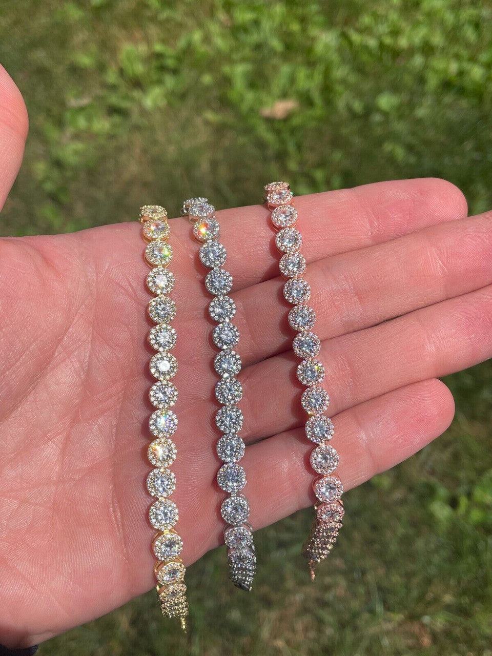 HarlemBling Real 925 Silver Yellow Rose Gold Plated Custom Tennis Simulated Diamond Bracelet