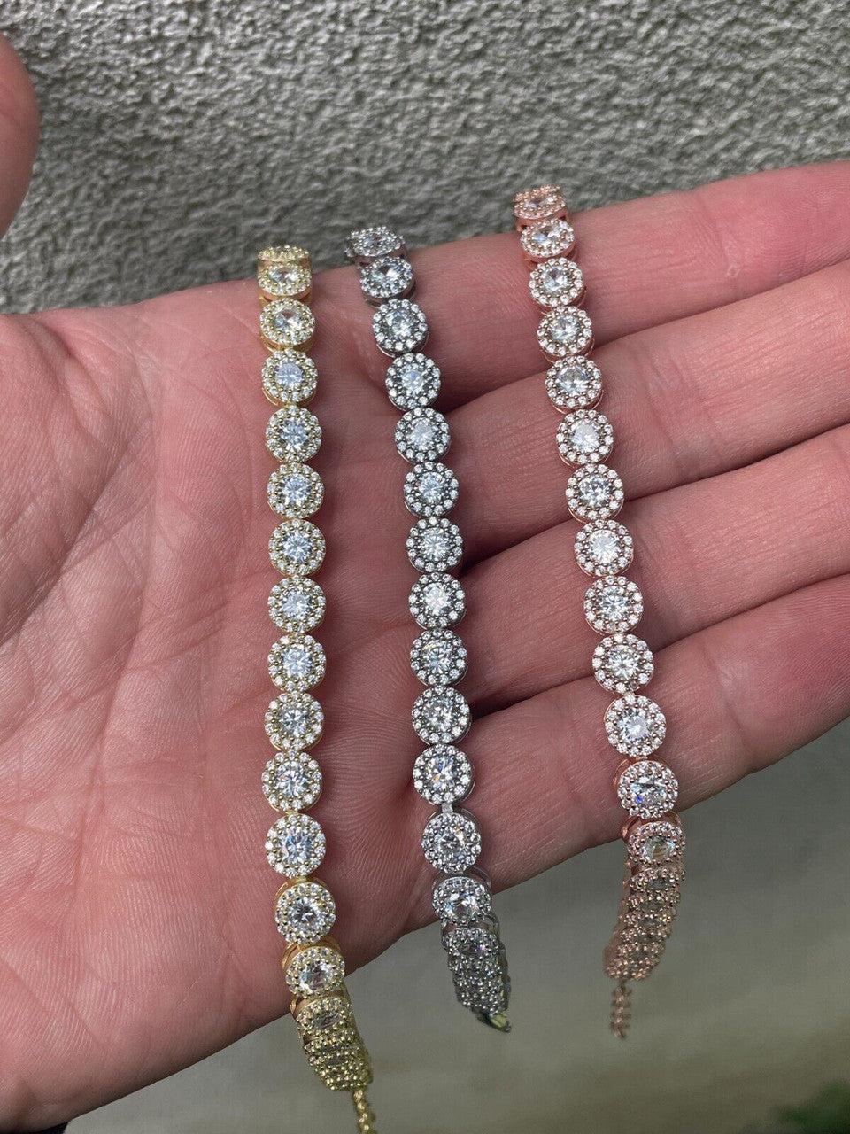 HarlemBling Real 925 Silver Yellow Rose Gold Plated Custom Tennis Simulated Diamond Bracelet