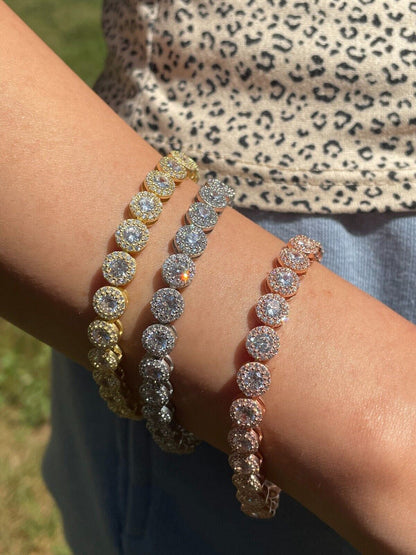 HarlemBling Real 925 Silver Yellow Rose Gold Plated Custom Tennis Simulated Diamond Bracelet