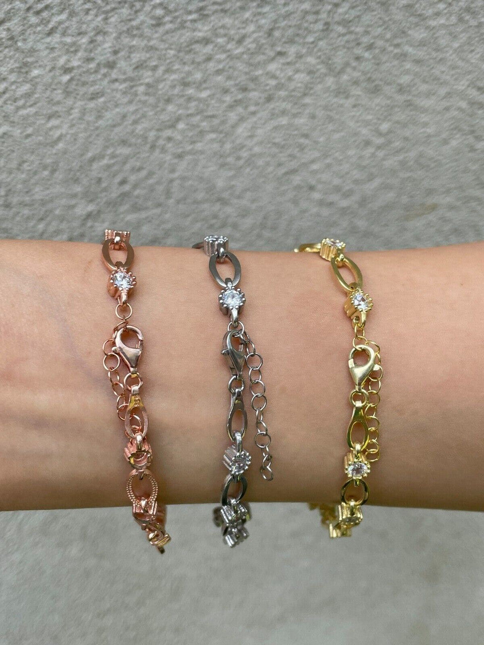 HarlemBling Real 925 Silver Yellow Rose Gold Plated Four Leaf Clover Iced Crystal Bracelet