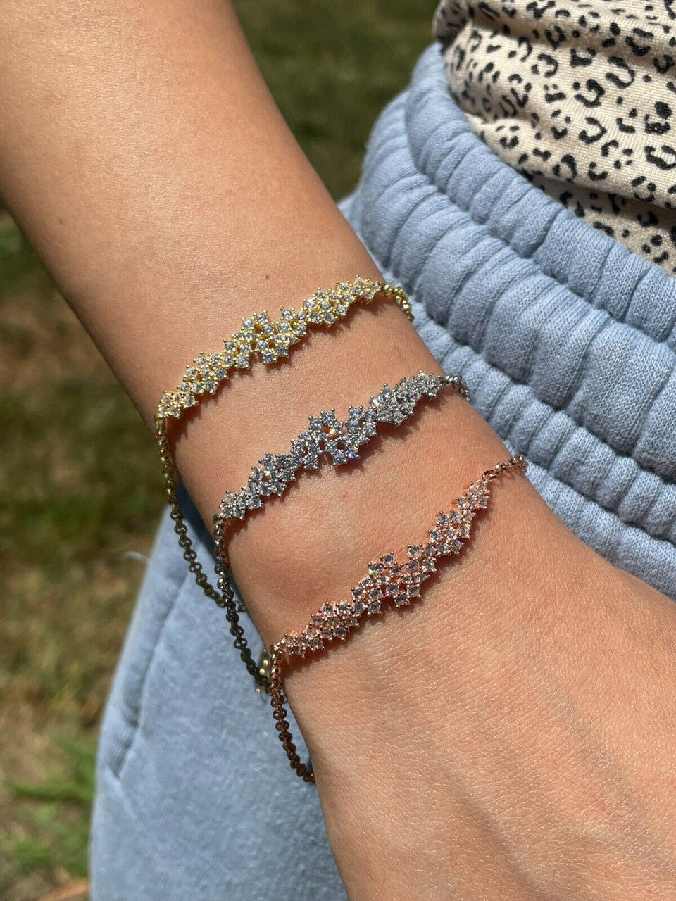 HarlemBling Real 925 Silver Yellow Rose Gold Plated Iced Cluster Simulated Diamond Bracelet