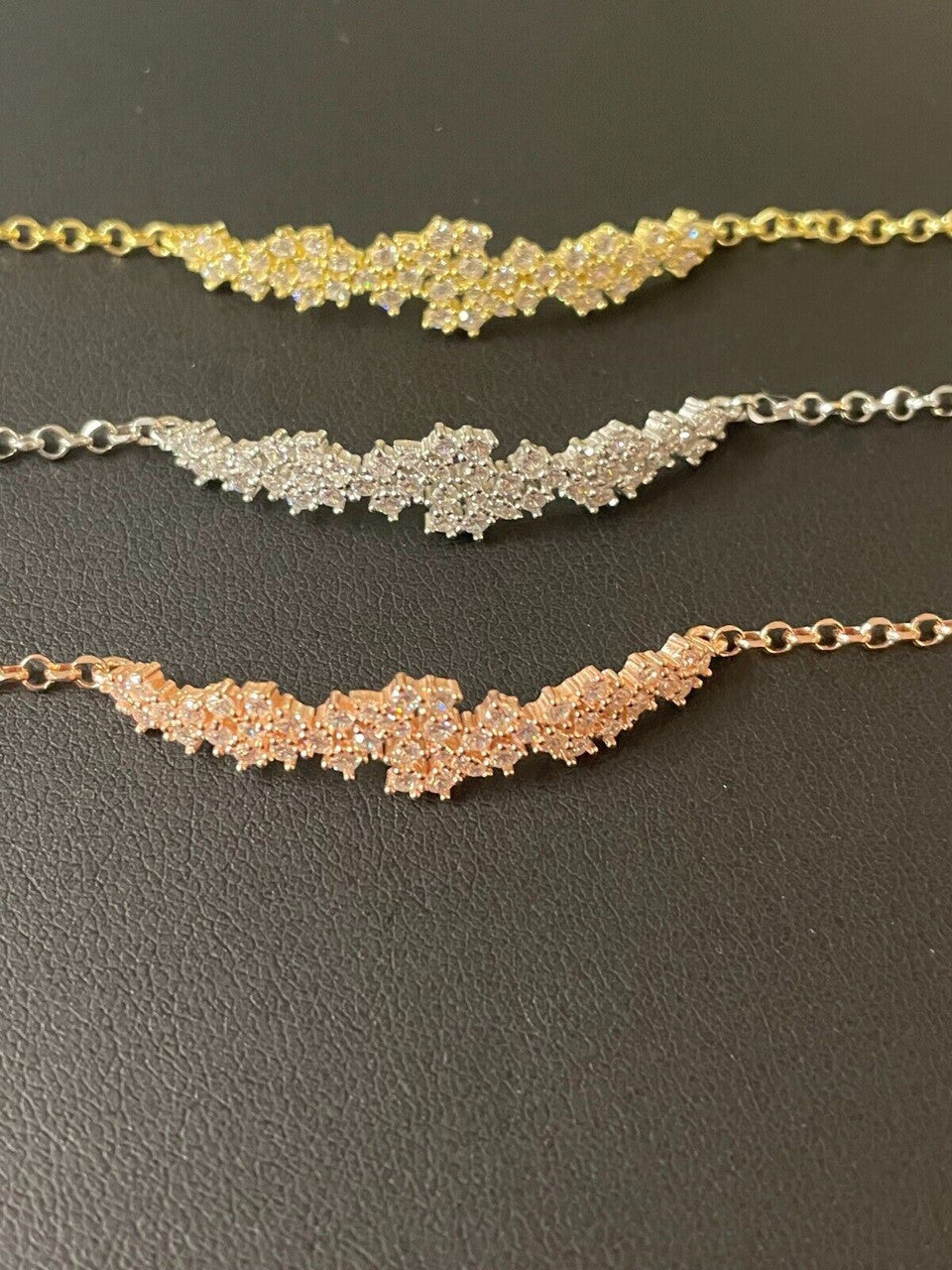 HarlemBling Real 925 Silver Yellow Rose Gold Plated Iced Cluster Simulated Diamond Bracelet