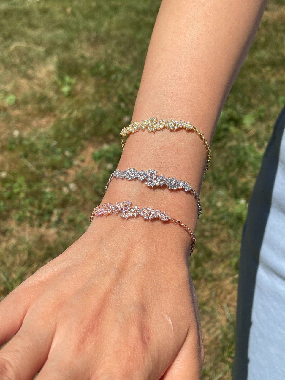 HarlemBling Real 925 Silver Yellow Rose Gold Plated Iced Cluster Simulated Diamond Bracelet