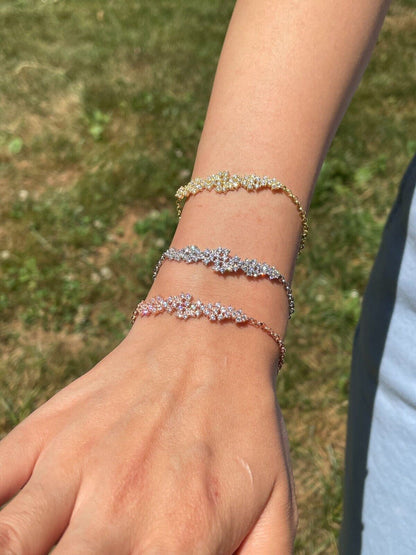 HarlemBling Real 925 Silver Yellow Rose Gold Plated Iced Cluster Simulated Diamond Bracelet