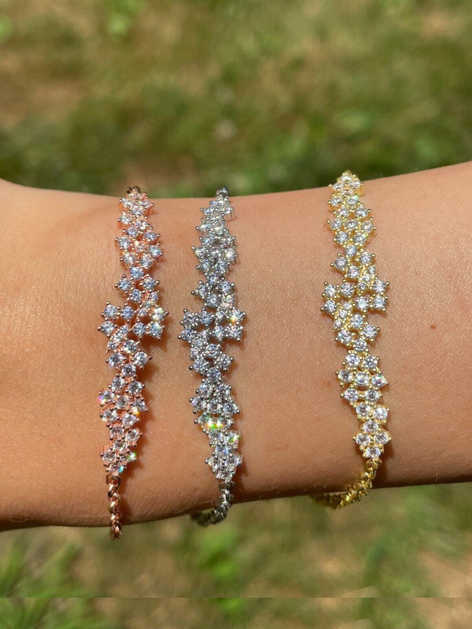 HarlemBling Real 925 Silver Yellow Rose Gold Plated Iced Cluster Simulated Diamond Bracelet