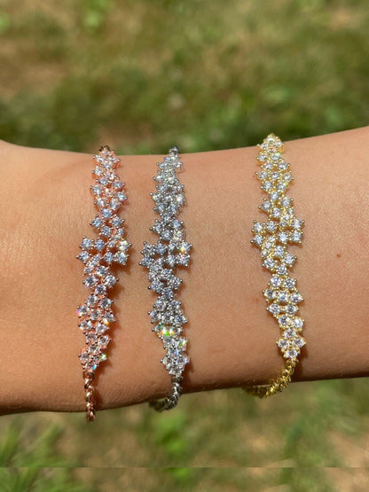 HarlemBling Real 925 Silver Yellow Rose Gold Plated Iced Cluster Simulated Diamond Bracelet