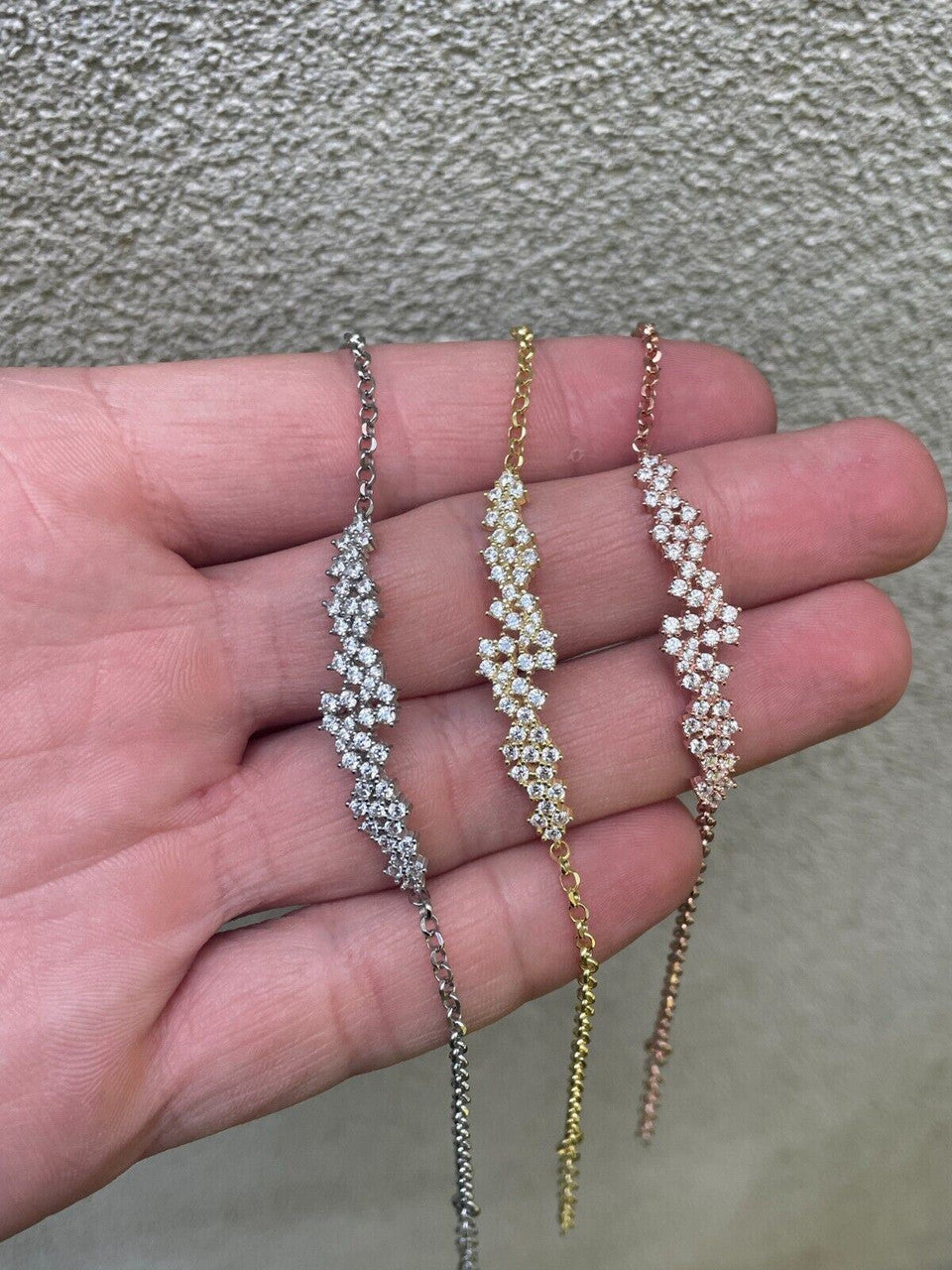 HarlemBling Real 925 Silver Yellow Rose Gold Plated Iced Cluster Simulated Diamond Bracelet