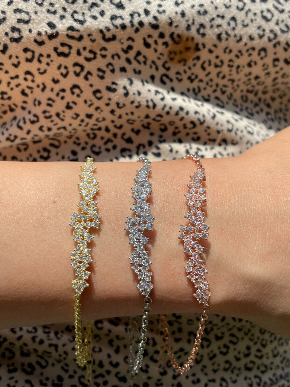 HarlemBling Real 925 Silver Yellow Rose Gold Plated Iced Cluster Simulated Diamond Bracelet