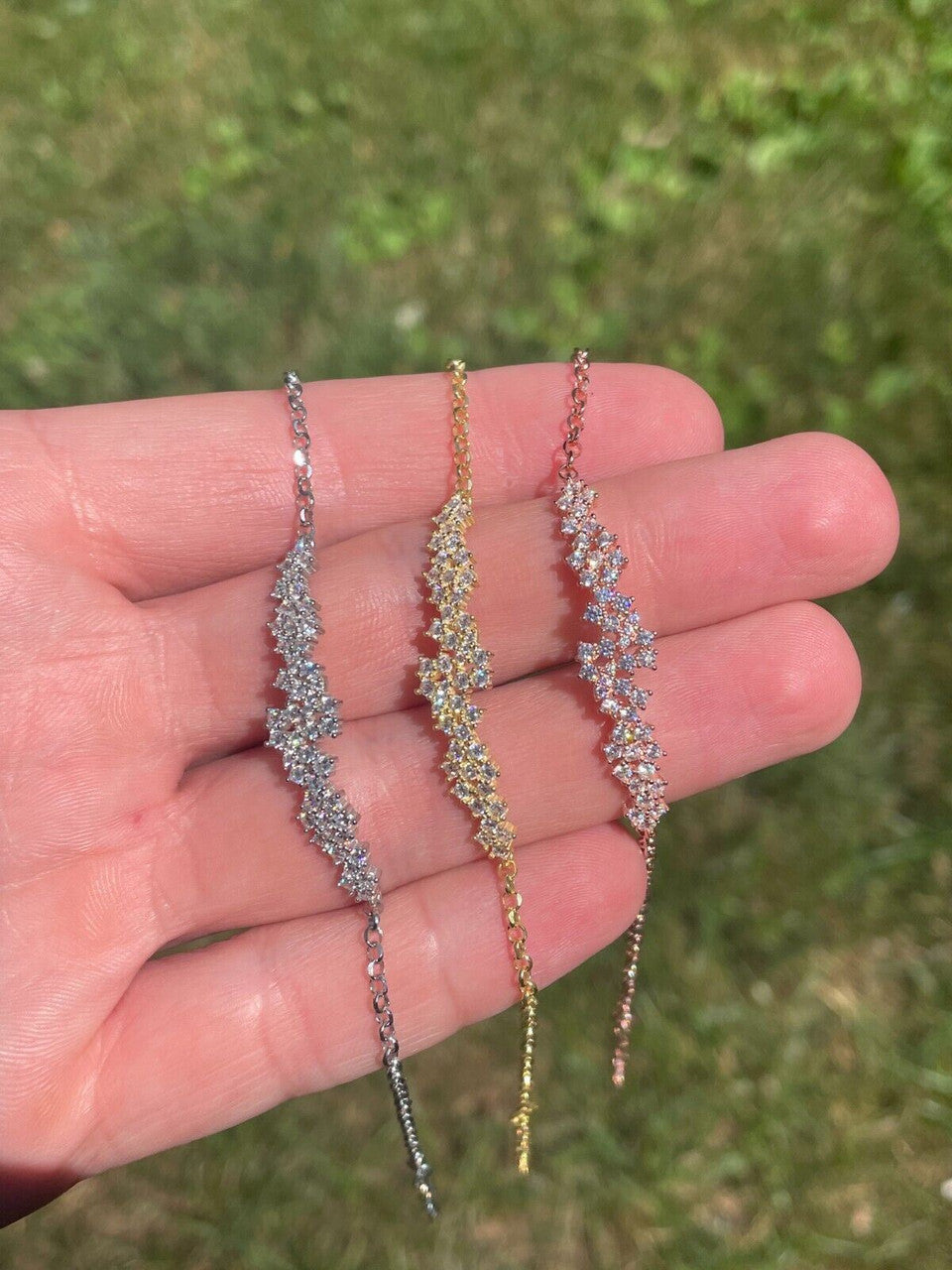 HarlemBling Real 925 Silver Yellow Rose Gold Plated Iced Cluster Simulated Diamond Bracelet