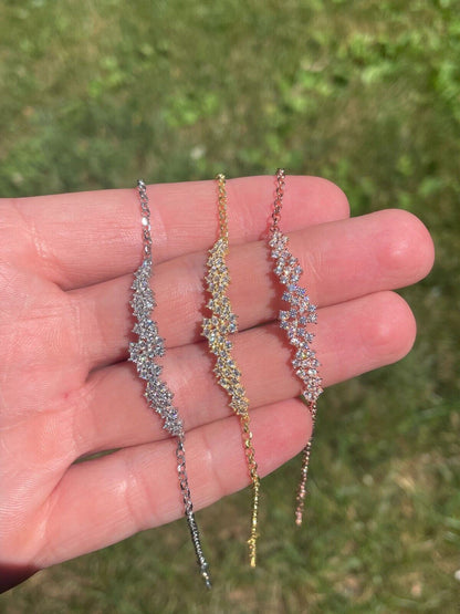 HarlemBling Real 925 Silver Yellow Rose Gold Plated Iced Cluster Simulated Diamond Bracelet