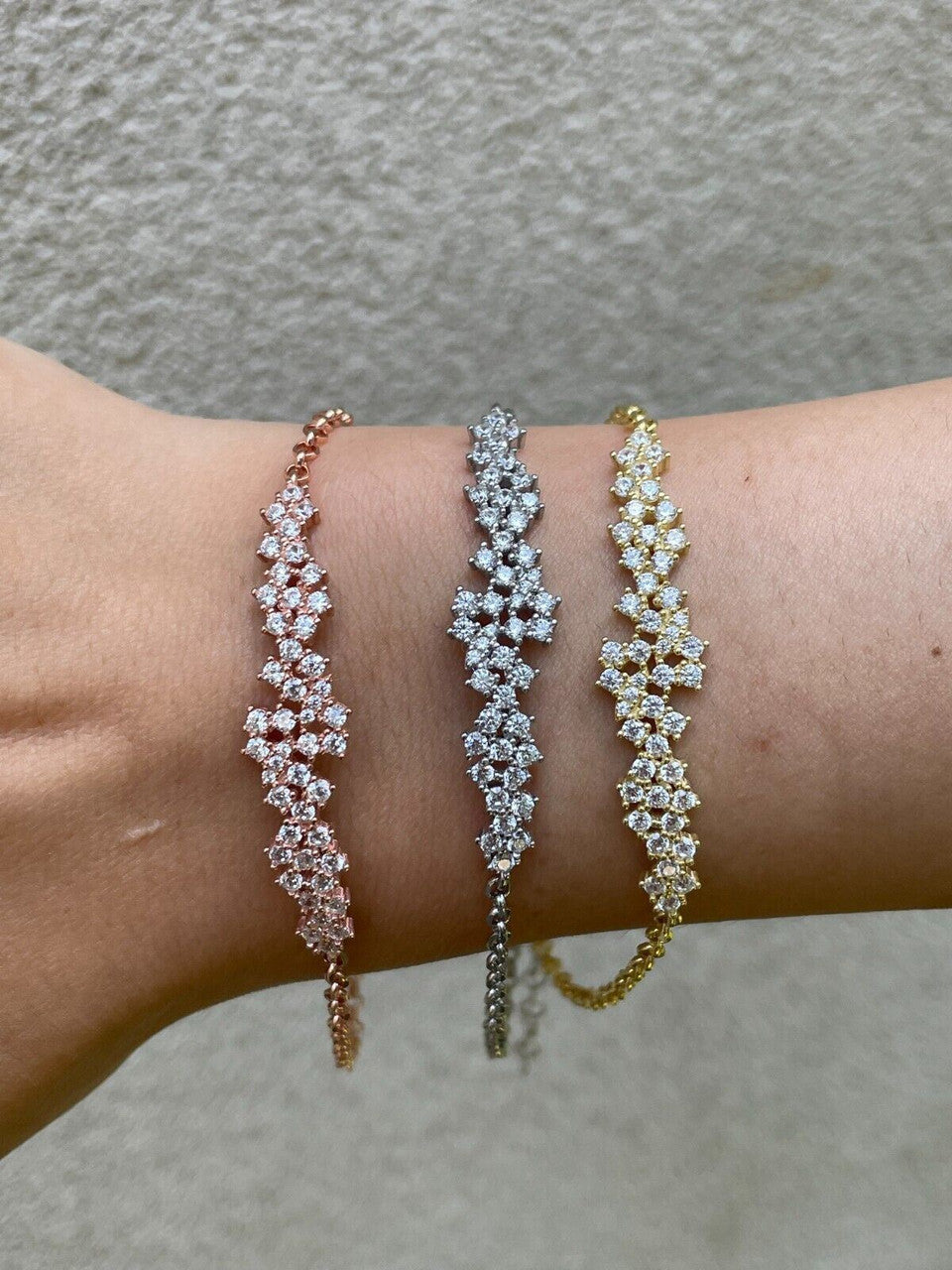 HarlemBling Real 925 Silver Yellow Rose Gold Plated Iced Cluster Simulated Diamond Bracelet