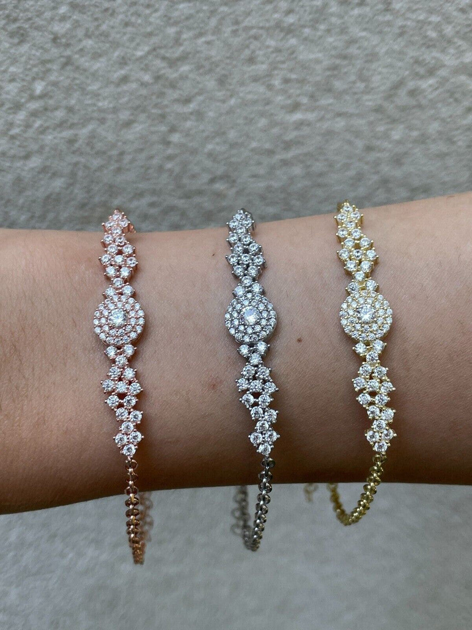 HarlemBling Real 925 Silver Yellow Rose Gold Plated Iced Cluster Solitaire Crystal Bracelet