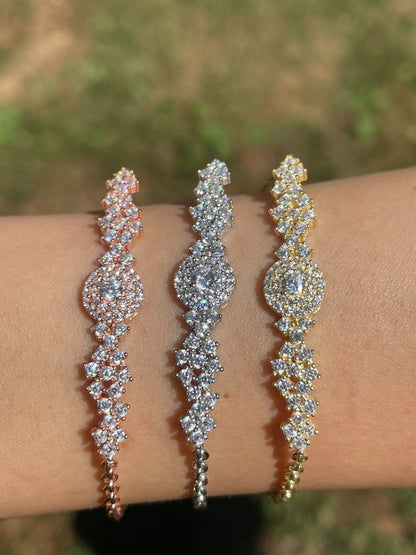 HarlemBling Real 925 Silver Yellow Rose Gold Plated Iced Cluster Solitaire Crystal Bracelet