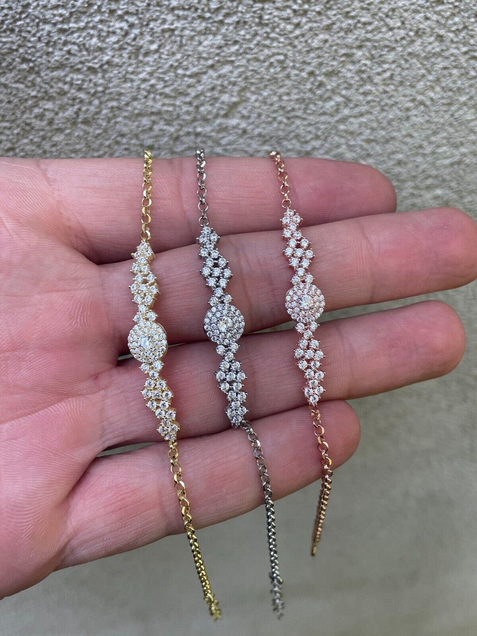 HarlemBling Real 925 Silver Yellow Rose Gold Plated Iced Cluster Solitaire Crystal Bracelet