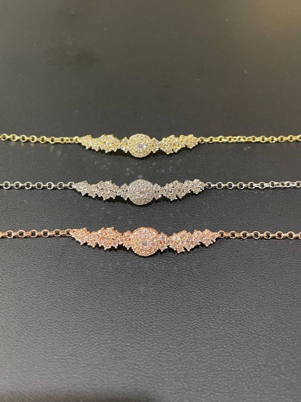 HarlemBling Real 925 Silver Yellow Rose Gold Plated Iced Cluster Solitaire Crystal Bracelet