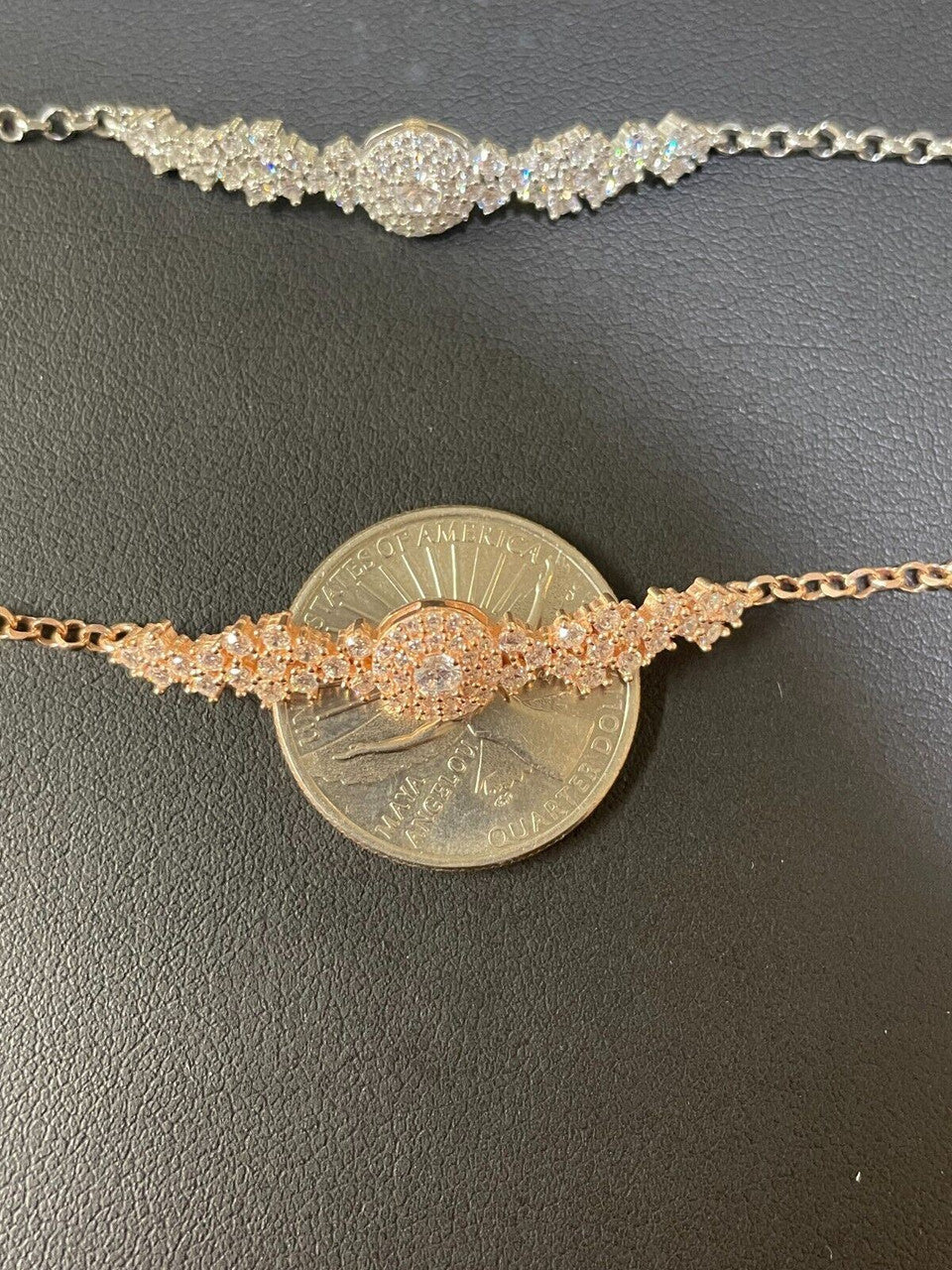 HarlemBling Real 925 Silver Yellow Rose Gold Plated Iced Cluster Solitaire Crystal Bracelet