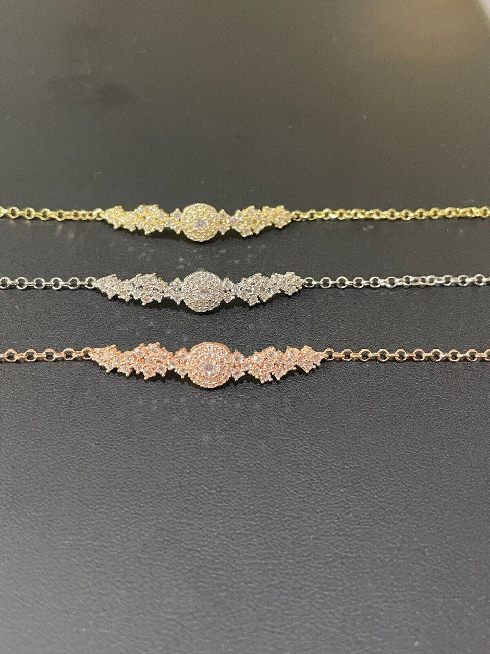 HarlemBling Real 925 Silver Yellow Rose Gold Plated Iced Cluster Solitaire Crystal Bracelet