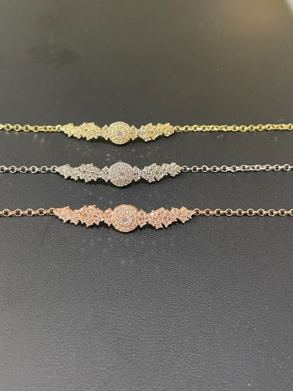 HarlemBling Real 925 Silver Yellow Rose Gold Plated Iced Cluster Solitaire Crystal Bracelet