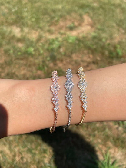 HarlemBling Real 925 Silver Yellow Rose Gold Plated Iced Cluster Solitaire Crystal Bracelet