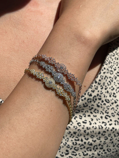 HarlemBling Real 925 Silver Yellow Rose Gold Plated Iced Cluster Solitaire Crystal Bracelet