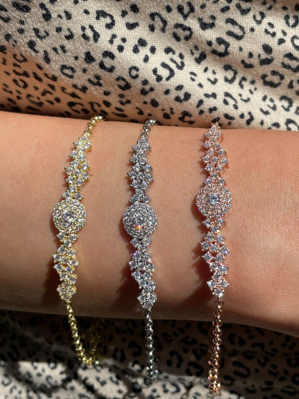 HarlemBling Real 925 Silver Yellow Rose Gold Plated Iced Cluster Solitaire Crystal Bracelet