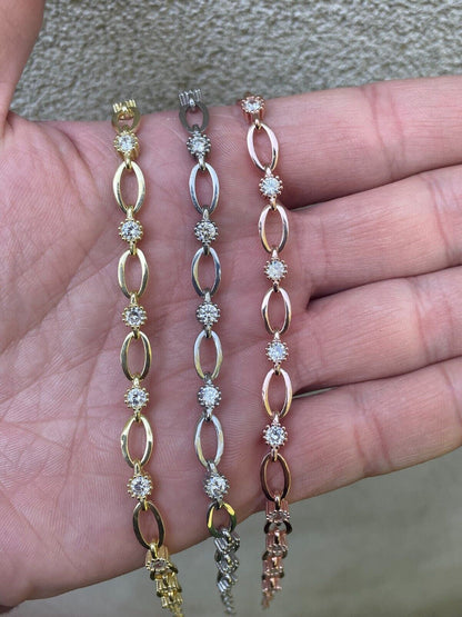 HarlemBling Real 925 Silver Yellow Rose Gold Plated Paperclip W/ Stone Iced Crystal Bracelet