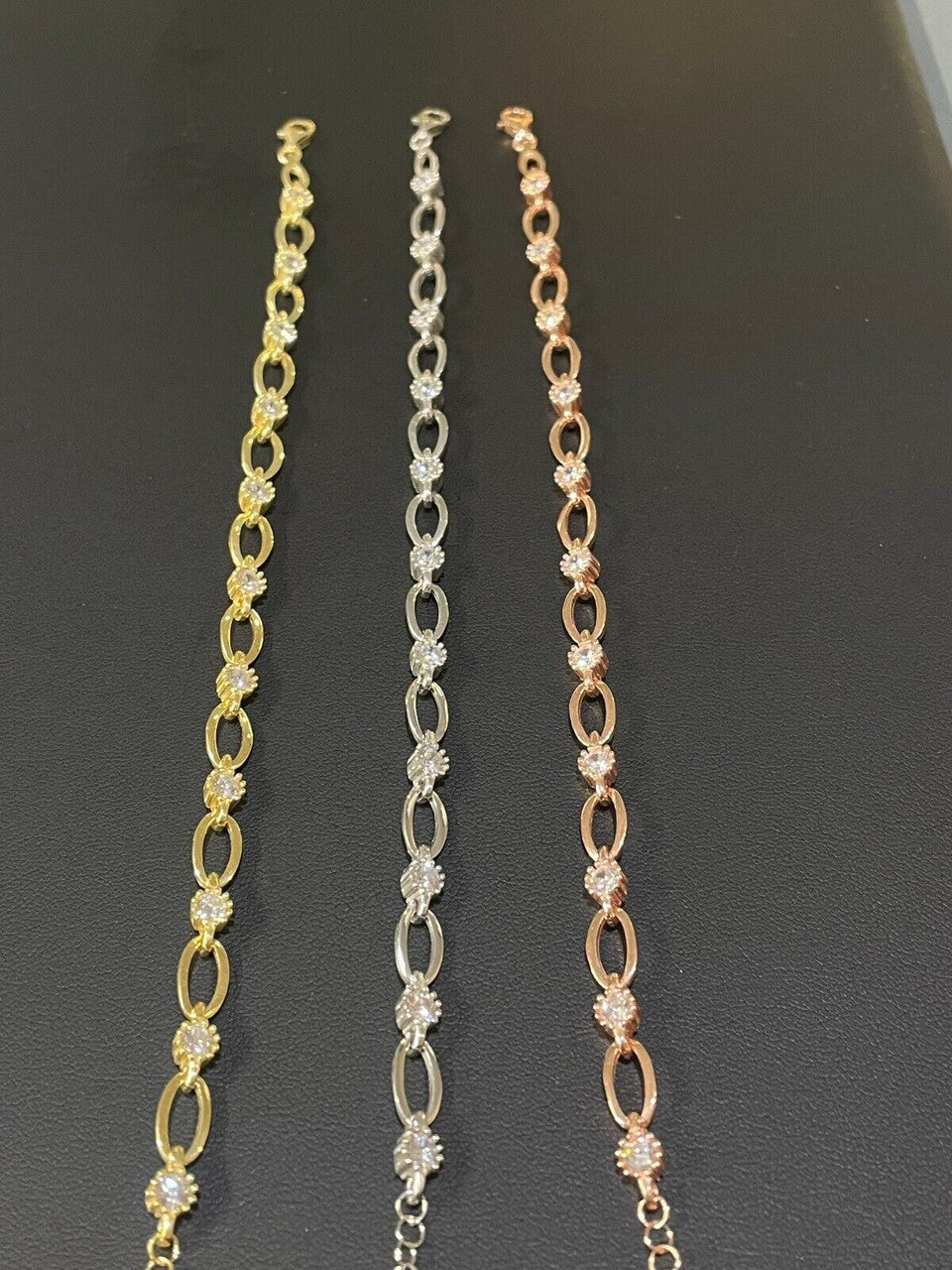 HarlemBling Real 925 Silver Yellow Rose Gold Plated Paperclip W/ Stone Iced Crystal Bracelet