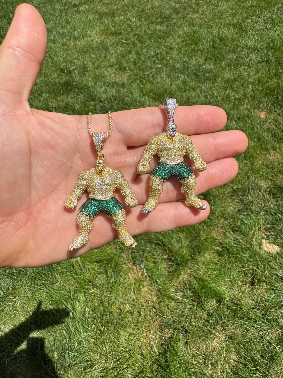 HarlemBling Real 925 Silver/14k Gold Plated LARGE Iced Hulk Superhero Pendant Necklace