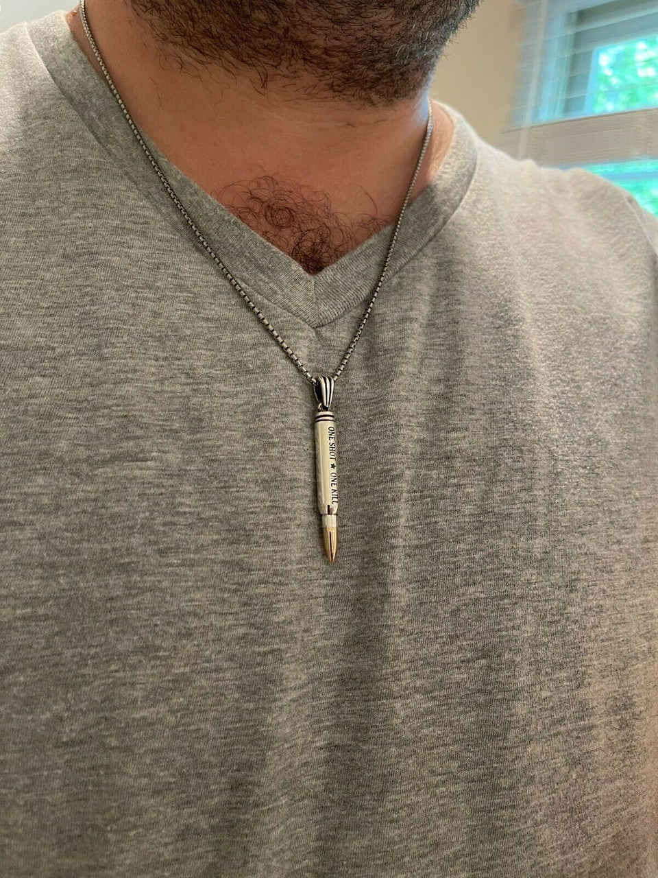 HarlemBling Real 925 Sterling Silver 14k Gold Gun Bullet ONE SHOT ONE KILL Pendant Necklace