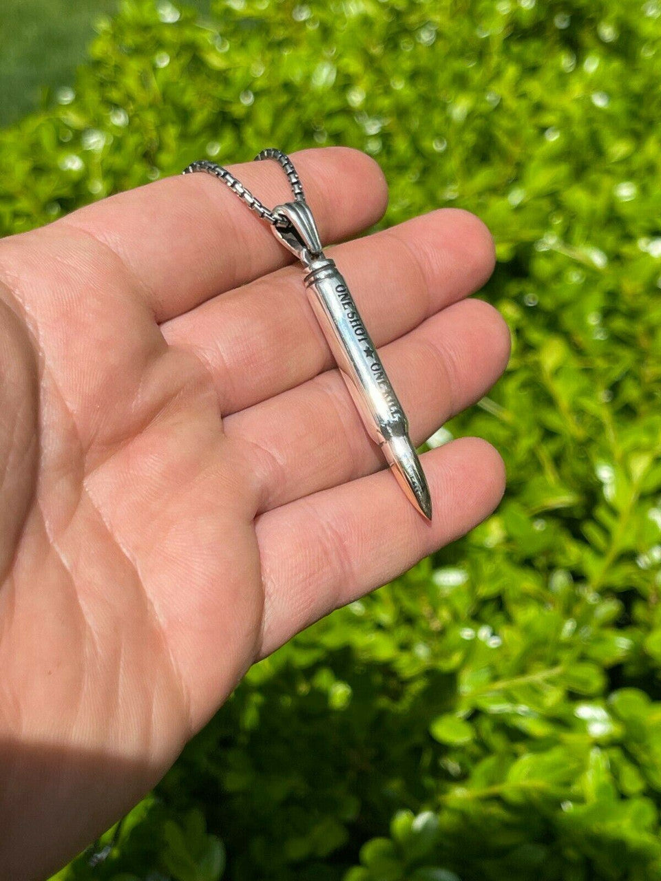 HarlemBling Real 925 Sterling Silver 14k Gold Gun Bullet ONE SHOT ONE KILL Pendant Necklace