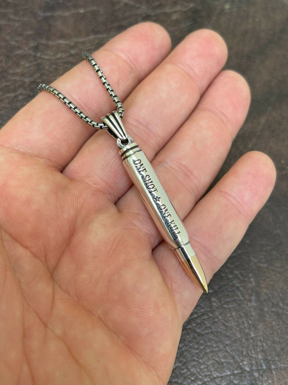 HarlemBling Real 925 Sterling Silver 14k Gold Gun Bullet ONE SHOT ONE KILL Pendant Necklace