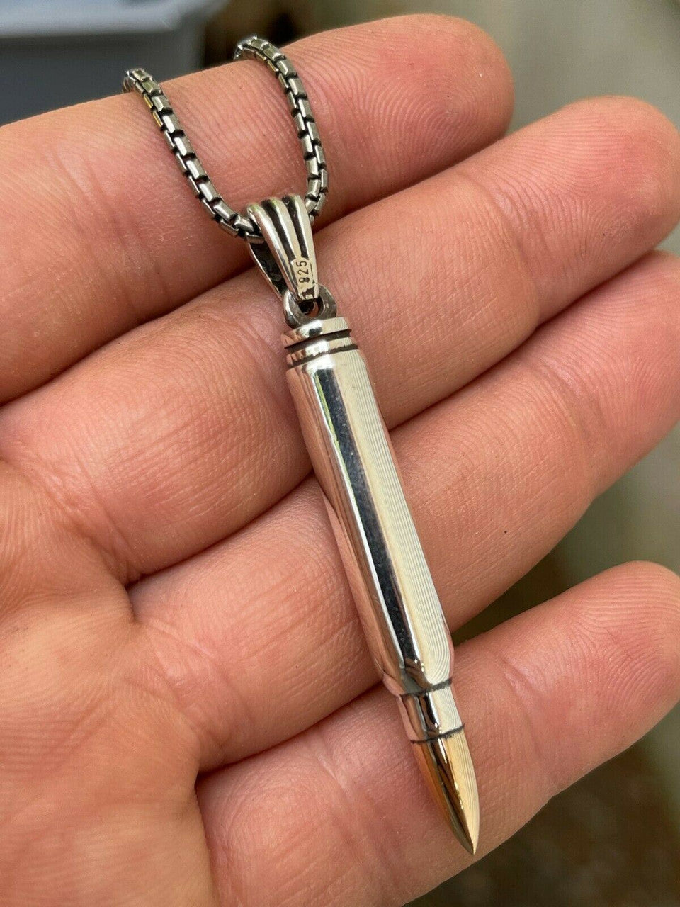 HarlemBling Real 925 Sterling Silver 14k Gold Gun Bullet ONE SHOT ONE KILL Pendant Necklace