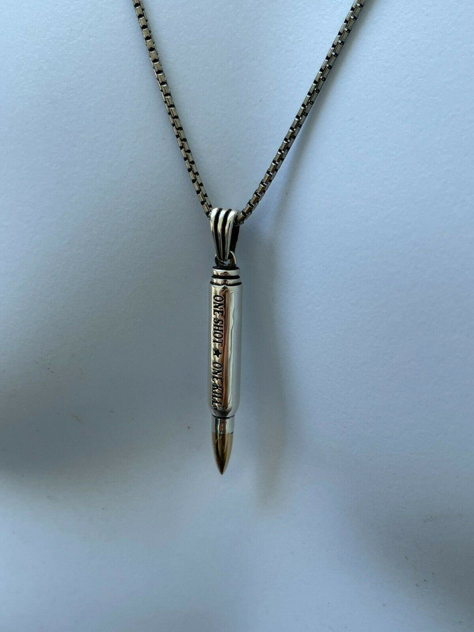 HarlemBling Real 925 Sterling Silver 14k Gold Gun Bullet ONE SHOT ONE KILL Pendant Necklace
