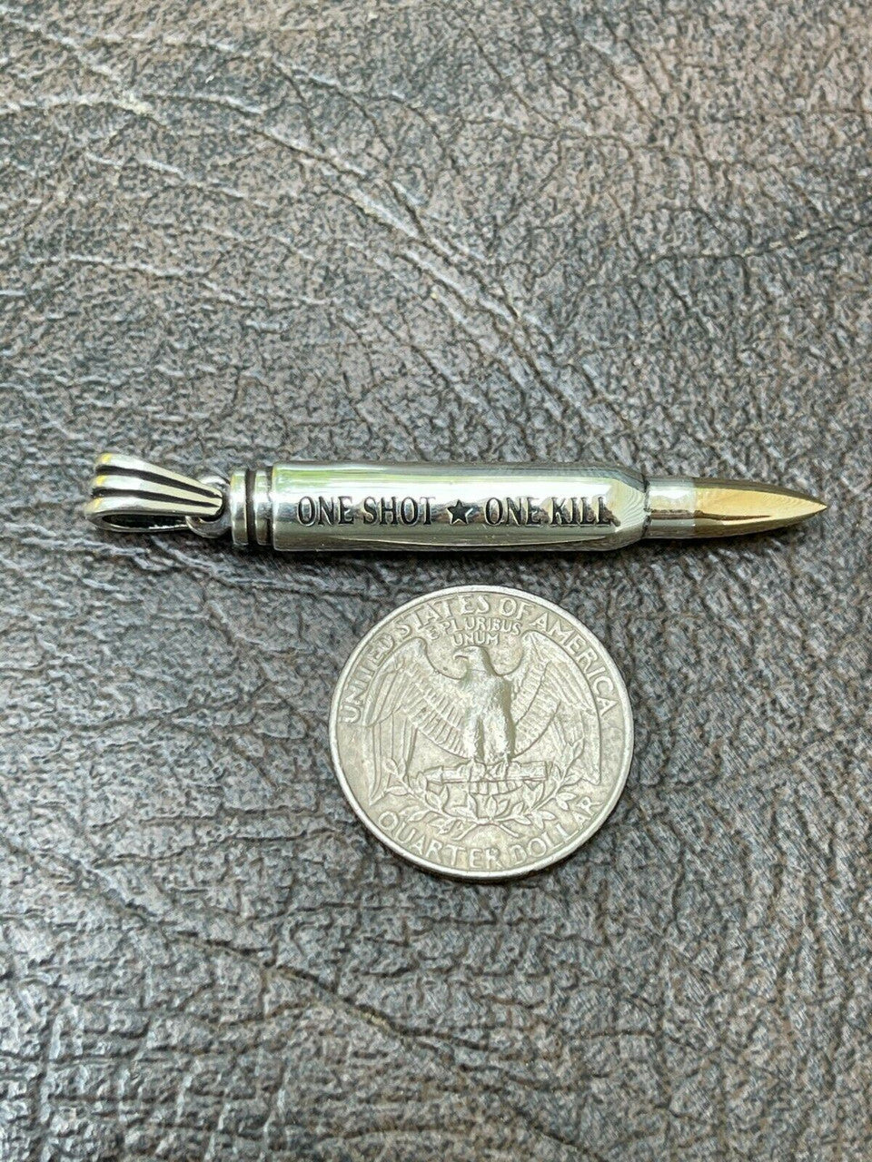 HarlemBling Real 925 Sterling Silver 14k Gold Gun Bullet ONE SHOT ONE KILL Pendant Necklace