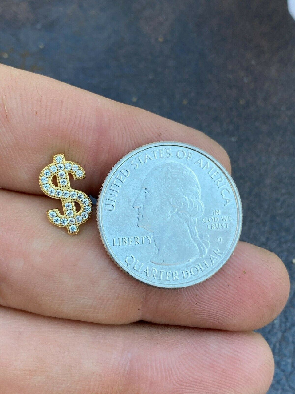 HarlemBling Real 925 Sterling Silver 14k Gold Men Ladies Dollar Sign dollar Earrings Studs Iced