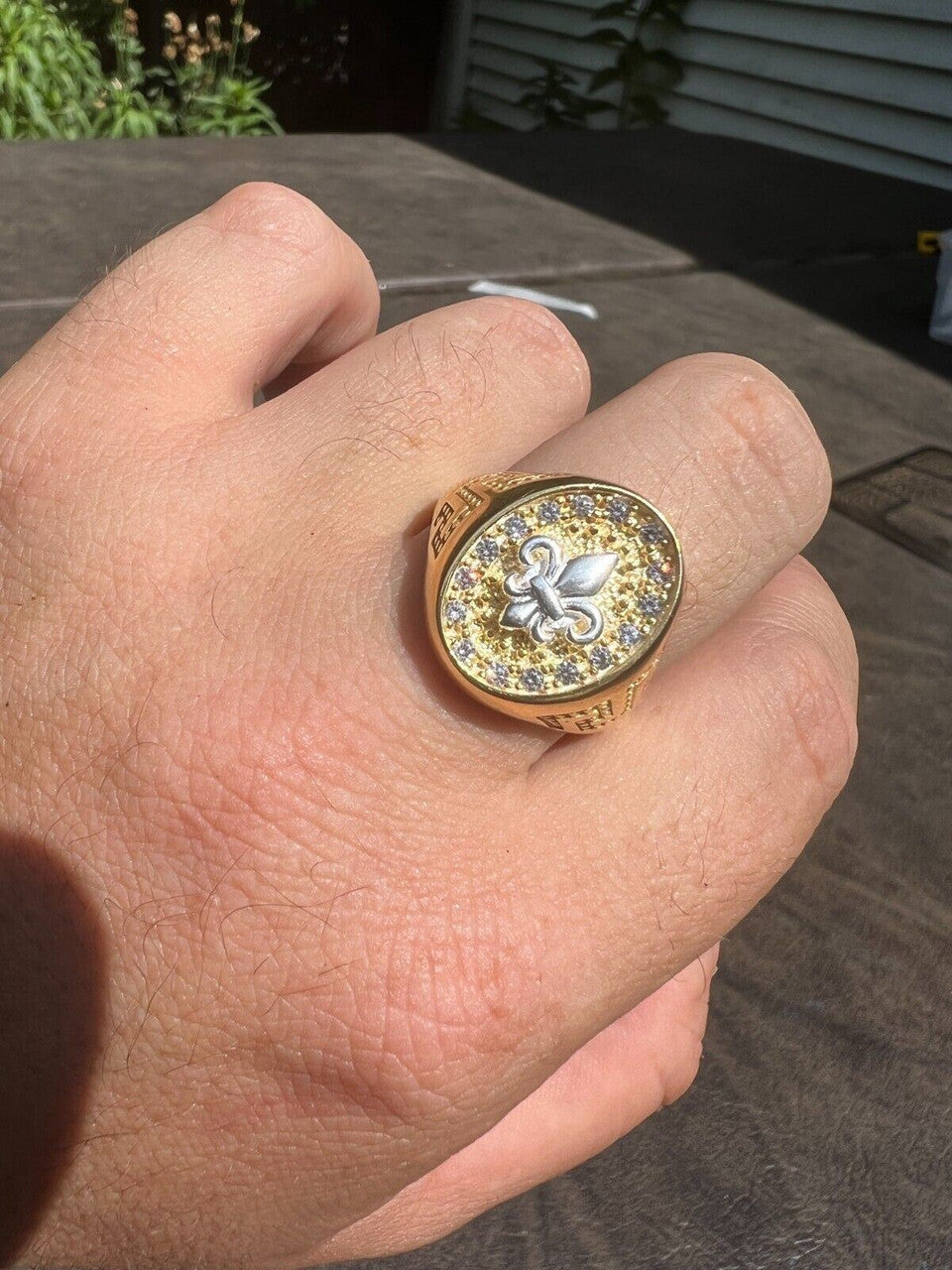 HarlemBling Real 925 Sterling Silver 14k Gold Plated Iced CZ Ring HipHop French Fleur De Lis
