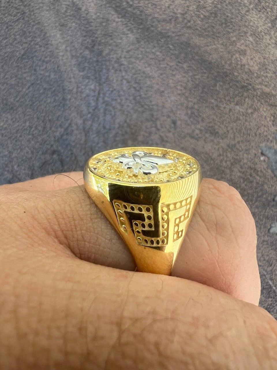 HarlemBling Real 925 Sterling Silver 14k Gold Plated Iced CZ Ring HipHop French Fleur De Lis