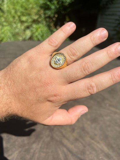 HarlemBling Real 925 Sterling Silver 14k Gold Plated Iced CZ Ring HipHop French Fleur De Lis
