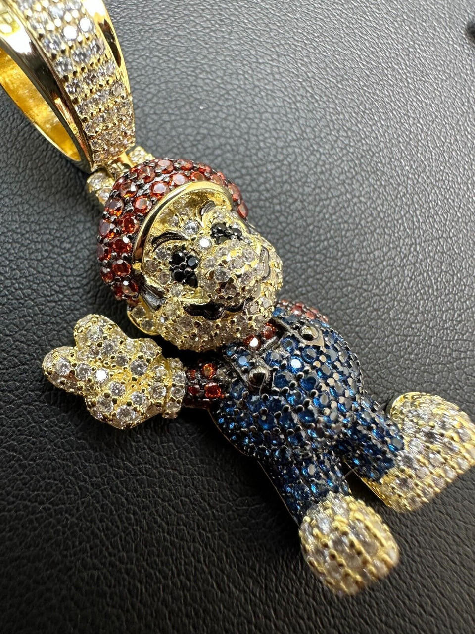 HarlemBling Real 925 Sterling Silver / 14k Gold Plated Super Mario Bros Pendant CZ Iced