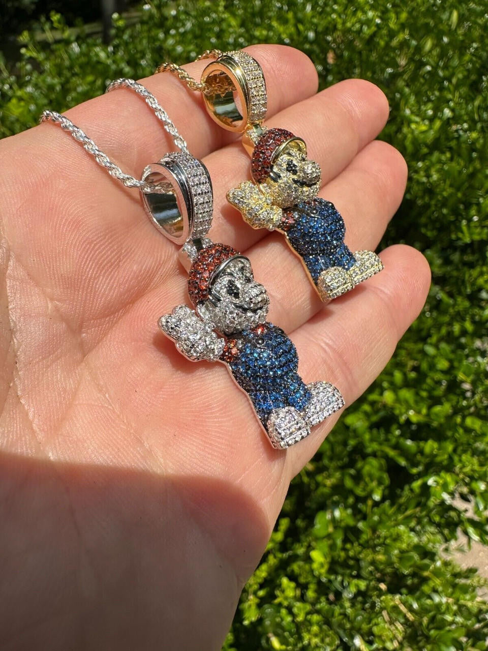 HarlemBling Real 925 Sterling Silver / 14k Gold Plated Super Mario Bros Pendant CZ Iced