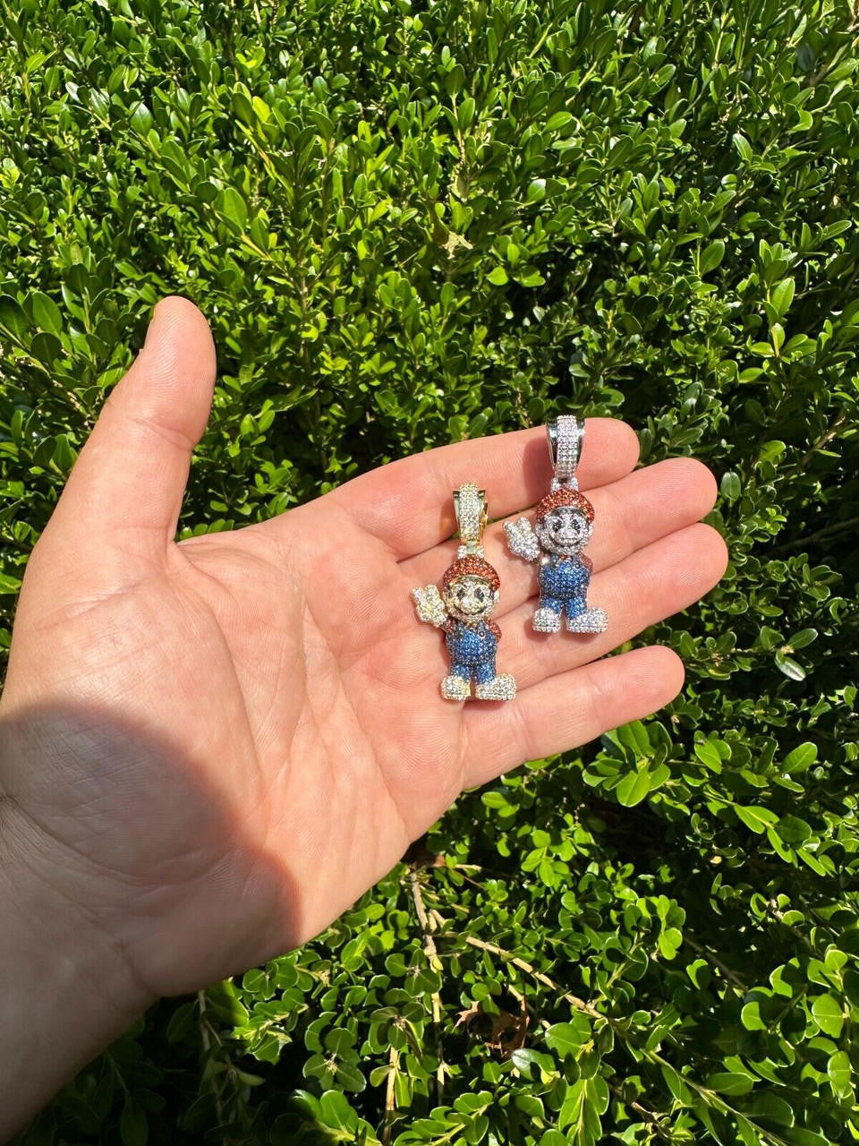 HarlemBling Real 925 Sterling Silver / 14k Gold Plated Super Mario Bros Pendant CZ Iced