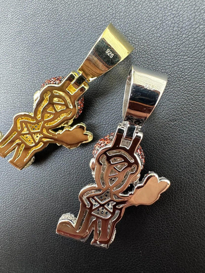 HarlemBling Real 925 Sterling Silver / 14k Gold Plated Super Mario Bros Pendant CZ Iced