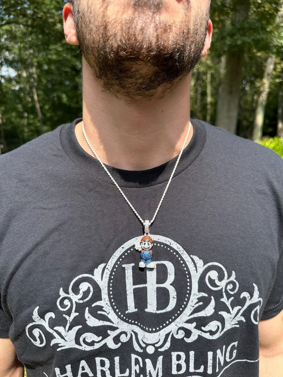 HarlemBling Real 925 Sterling Silver / 14k Gold Plated Super Mario Bros Pendant CZ Iced