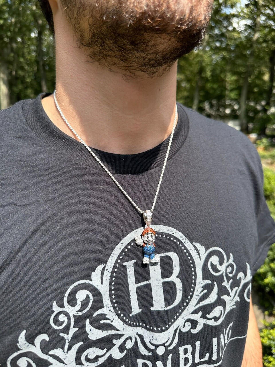 HarlemBling Real 925 Sterling Silver / 14k Gold Plated Super Mario Bros Pendant CZ Iced