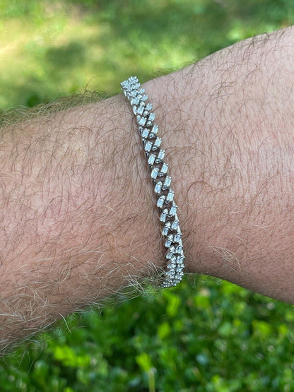 HarlemBling Real 925 Sterling Silver 6mm Iced Miami Cuban Bracelet Hip Hop Baguette Diamond
