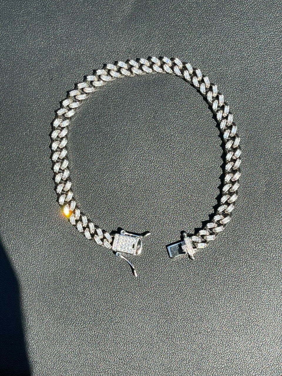 HarlemBling Real 925 Sterling Silver 6mm Iced Miami Cuban Bracelet Hip Hop Baguette Diamond