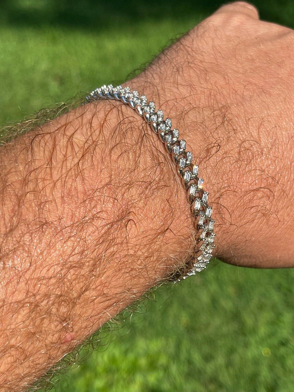 HarlemBling Real 925 Sterling Silver 6mm Iced Miami Cuban Bracelet Hip Hop Baguette Diamond