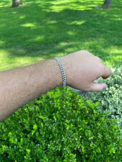 HarlemBling Real 925 Sterling Silver 6mm Iced Miami Cuban Bracelet Hip Hop Baguette Diamond