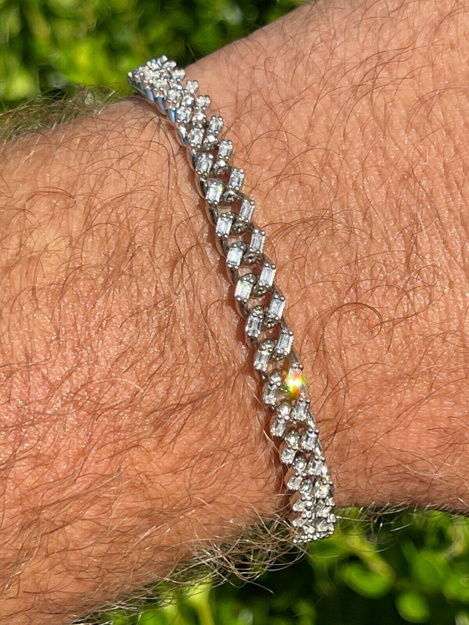 HarlemBling Real 925 Sterling Silver 6mm Iced Miami Cuban Bracelet Hip Hop Baguette Diamond